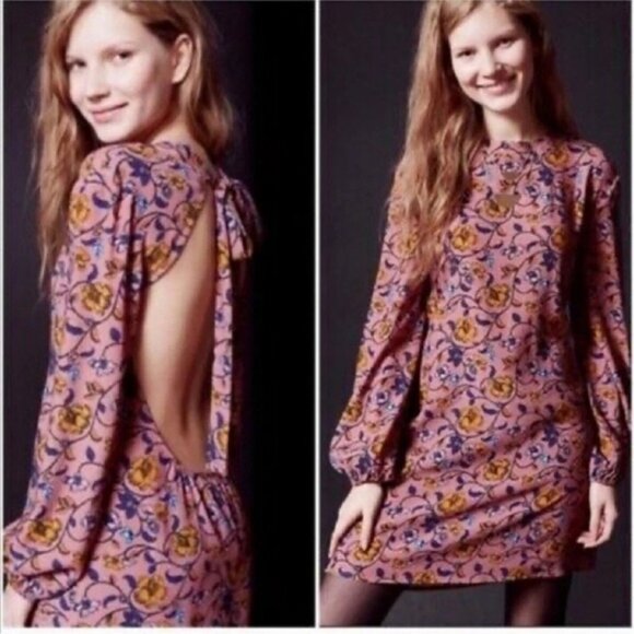 For Love & Lemons Women’s Dusty Pink Long Sleeve Open Back Floral Dress Size XS - Picture 1 of 16